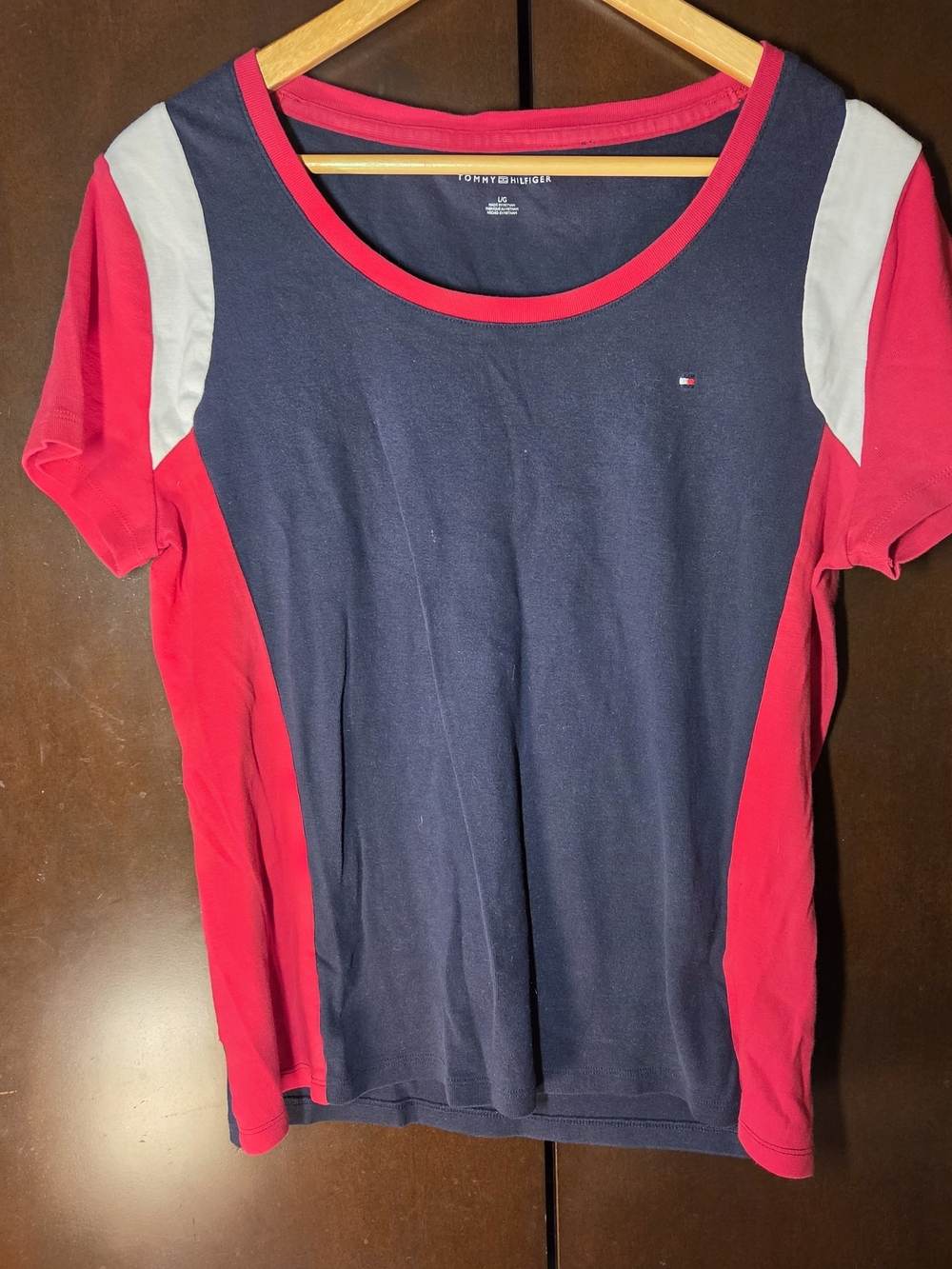 Tommy Hilfiger Navy, Red & White Colorblock Short Sleeve Tee Women Size Large
